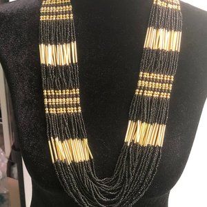 Black/ Gold Seed Beaded Layered Neacklace